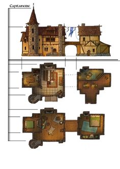 some type of paper model with different types of houses and buildings on it's sides