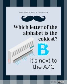 a poster with the words which letter of the alphabet is the coldest? it's next to the a / c