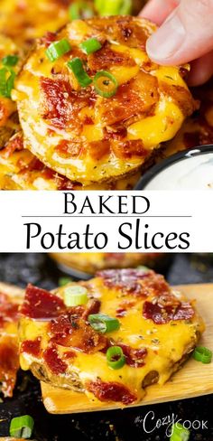 baked potato slices with bacon and green onions