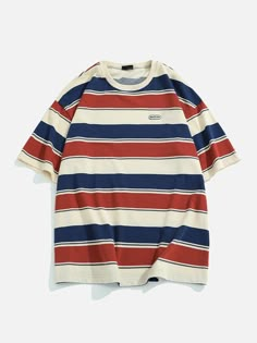 DetailsPattern Type: stripedMaterial: Cotton, PolyesterCollar: O-NeckFit: Oversized Stylish Clothes, Striped T Shirt, Couple T-shirt, Streetwear Y2k, Red Stripe, Color Shorts, Dream Clothes, Look Cool, Fashion Tees