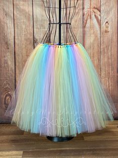 Pastel Rainbow Maxi Tulle Skirt, Ladies or Girls Tutu, Unicorn Dress Costume, Mommy and Me Fluffy Skirt, Bachelorette Party, Beach Wedding Colors used: Pink, Peach, Maize Yellow, Mint, Light Blue and Lavender. Measure your waist and desired length in inches before ordering. This tutu is attached to ribbon so you can tie the tutu and adjust the size. This skirt is full and beautiful. I use 4 layers of tulle. I attach to tulle to satin ribbon. If you need a different length just message me. I'll b Maxi Tulle Skirt, Tulle Table Skirt, Girls Tulle Skirt, Womens Tulle Skirt, Newborn Tutu, 1st Birthday Party For Girls, Beach Wedding Colors, Halloween Tutu, Toddler Tutu