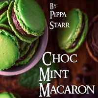 green macarons in a bowl on a table with the words choc mint macaron