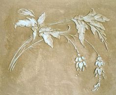 a drawing of flowers and leaves on a brown background