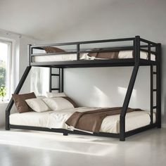 a bunk bed with two sets of beds underneath it