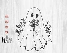 Ghost And Flower Tattoo, Ghost Flower Drawing, Ghost Tattoo Flowers, Ghost Floral Tattoo, Ghost Mushroom Tattoo, Ghost Tattoo With Flowers, Floral Ghost Tattoo, Ghost With Flowers Tattoo, Ghost Holding Flowers Tattoo