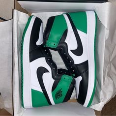 Brand New Air Jordan 1 Retro High Og Black Lucky Green And White Color Combo Men’s Size 12 Open To Offers And Bundles Jordan 11 Cool Grey, Jordan 12s, Rick Owens Shoes, Green Jordans, Jordan Retro 6, Red Jordans, Gucci Balenciaga, Jordan Retro 1, Air Jordan 12 Retro