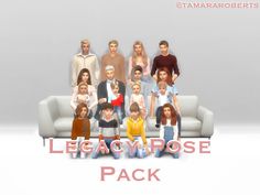 a group of people standing in front of a couch with the caption leggy pose pack