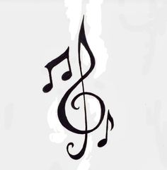 a black and white drawing of a musical note