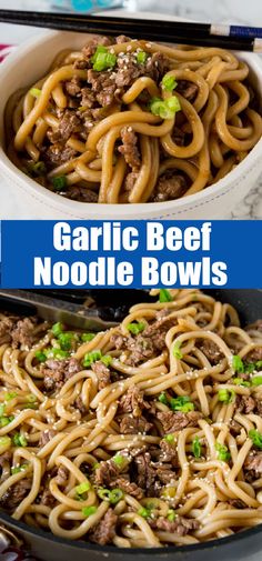 this is an image of garlic beef noodle bowls