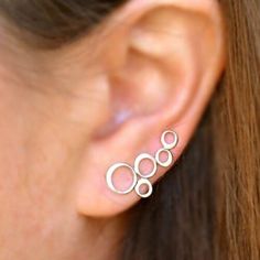 Climbers Earrings, Floating Bubbles, Minimalist Jewelry Earrings, Silver Ear Climbers, Ear Climbers Earrings, Antique Wedding Rings, Silver Jewelry Design, Silver Earrings Handmade, Ear Climbers