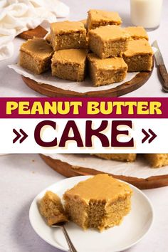 peanut butter cake on a plate with a fork