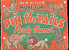 an orange pin the tails party game with animals