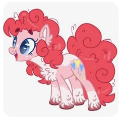 a pink pony with curly hair and blue eyes