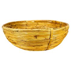 a round bamboo basket on a white background