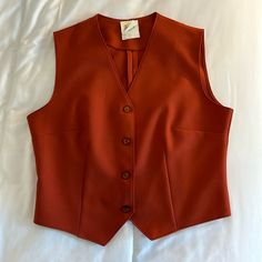 Burnt Orange Women’s Vest With 4 Buttons And Darts For The Perfect Fit. Size 14. Perfect For Fall! Never Worn - Perfect Condition! White Rabbit Costumes, Patagonia Fleece Vest, Tweed Blazer Women, Knit Tweed, Rabbit Costume, Brown Puffer, Christmas Vest, Velvet Vest, Hooded Faux