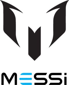 the logo for messi is shown in black and white with blue letters on it