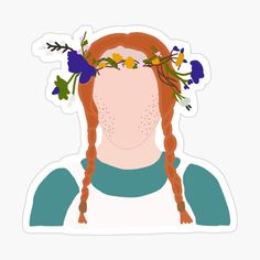 a girl with braids and flowers in her hair sticker on a white background