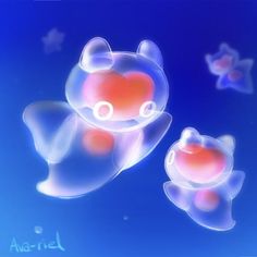 an animated image of two teddy bears in the air with stars and clouds behind them