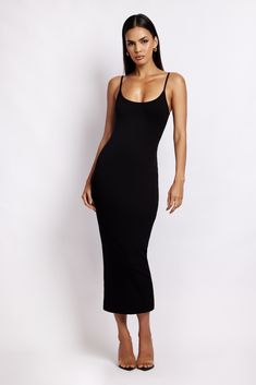 We’re known for our thin straps so we wanted to make a dress that can perfectly balance the allure of a thin strap with maximum support and comfort, so we created the ALEXIS Dress. Crafted in our new custom CONTOUR Ribbed fabric, it’s comfortable with a soft hand-touch, supportive with high stretch and retention quality and keeps your (undergarments) secrets safe with a high density fabrication. It has a slightly scooped neckline that is guaranteed to make your collarbones pop and show off your Make A Dress, Dress Minimal, Alexis Dress, Cami Midi Dress, Sporty Dress, Lace Dress Vintage, Summer Capsule Wardrobe, Birthday Outfits, Statement Dress