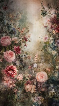 an artistic painting with roses and other flowers