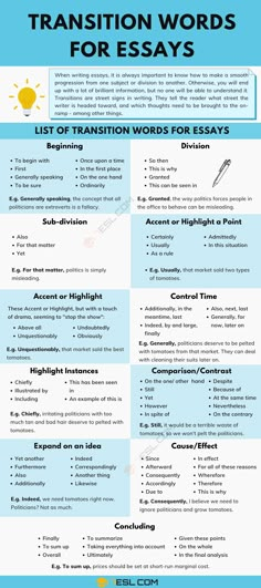 a blue and white poster with the words transition words for students to use in their writing