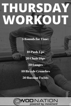 a man sitting on top of a bench with the words,'thursday workout rounds