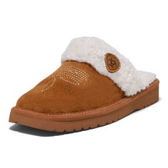 A treat for you or a gift for a friend. This soft, square-toe slip-on brings a classic western vibe to your most casual, cozy look. Jackie Square Toe | Product Features : 0 : Genuine suede leather upper with plush acrylic collar, 1 : Superior foam cushioning underfoot, 2 : Indoor/outdoor EVA sole for quick trips outside, 3 : Faux single stitch welt finishing, 4 : Fringed suede logo medallion on lateral side|Decorative bug and wrinkle stitching design on vamp | Women's Jackie Square Toe Casual Sh Ariat Slippers Outfit, Cowboy Boot Slippers, Ariat Slippers, Mexican Shoes, Boot Slippers, Western Lifestyle, Ariat Boots, Xmas List