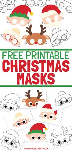 Free printable holiday masks that kids can color. Fun and easy Christmas craft for kids. Four printable designs included: Santa, Mrs. Claus, Reindeer, and Elf. Paper Masks Templates, Santa Mask Craft, Santa Mask For Kids, Reindeer Activities For Toddlers, Free Printable Christmas Crafts For Kids, Simple Christmas Crafts For Kids Free Printable, Printable Masks For Kids Free, Christmas Masks For Kids