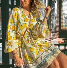 #ad Top Seller for BNWT H&M Lemon print macrame-belt dress XS S M L XL XXL, Fashion Womens Dresses Macrame Belt, Lemon Print Dress, Vogue Style, Viscose Dress, Belt Dress, Lemon Dress, Loose Fitting Dresses, Lemon Print, Dress Yellow