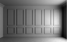 an empty room with white walls and tile flooring is shown in this black and white photo