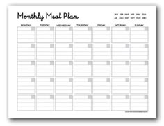 a printable meal planner with the words, month by month and an empty space for notes