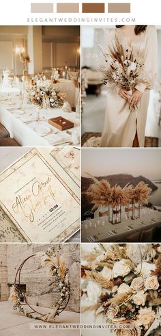 a collage of photos with flowers and other things in them, including the wedding colors