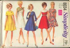 four women's dresses in different colors and sizes, from the front to the back