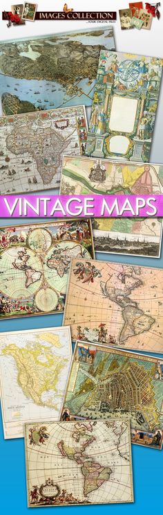 an old world map is shown with the words vintage maps written in pink on it