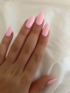 Pink Nye Nails, Pink Santa Hat Nails, Basic Nails Pink, Light Pink Almond Acrylic Nails, Short Almond Acrylic Nails Design, Cute Plain Nails, Simple Almond Nails, Pink Almond Nails, Almond Acrylic Nails Designs