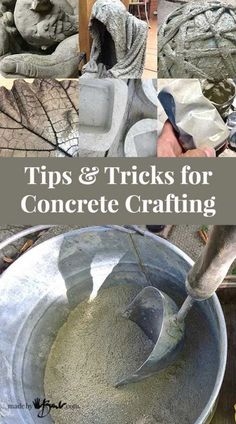 a bucket filled with cement sitting on top of a wooden table