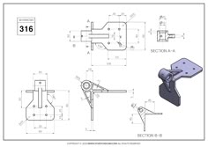 an image of a drawing of a pair of levers with the name section a on it