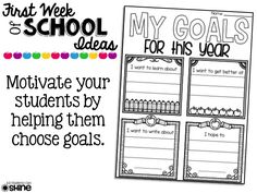 the first week of school goal cards for students