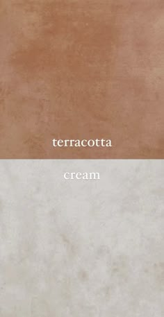 the words terracotta cream are in white and brown