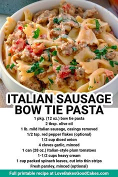 the italian sausage bow tie pasta recipe