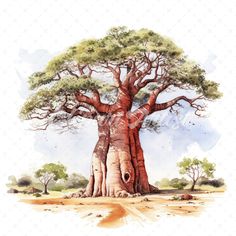 a watercolor painting of a bao tree