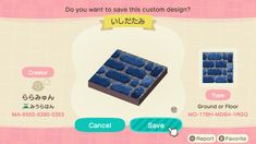 an animal crossing game screen with the words do you want to save this custom design?