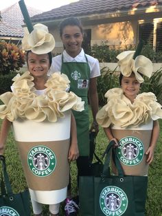 three children dressed up as starbucks drink characters