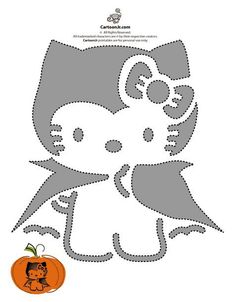 an image of a hello kitty cut out with pumpkins on the side and in the middle