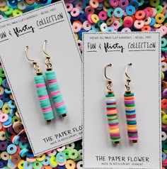 These super cute earrings are fun and flirty for all ages. Each set have 22 Heishi beads per earring. They measure approximately 2 inches long from the ear wire. More colors and patterns to come! Cheap Colorful Beaded Earrings, How To Make Drop Earrings, Heishi Beads Earrings, Flat Bead Earrings, Heishi Earrings Diy, How To Make Earrings For Beginners, Clay Bead Earrings Ideas, Bead Earrings Ideas, Heishi Bead Earrings