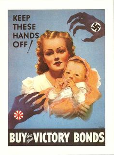 an old poster shows a woman holding a baby in her arms and the words keep these hands off