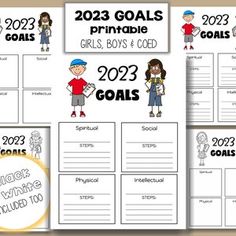 the printable goal sheets for girls and boys are ready to be used in this year's calendar