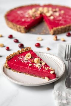 a slice of red velvet pie on a plate