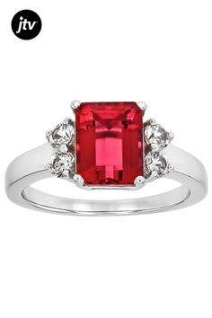 2.00ct Rectangular Octagonal Lab Created Bixbite With 0.51ctw Round Lab Created White Sapphire Rhodium Over Sterling Silver Ring. Measures Approximately 0.87"L x 0.38"W. Not Sizeable. Red Lab, White Sapphire, Sterling Silver Ring, Silver Ring, Sterling Silver Rings, Jewelry Box, Sapphire, Lab, Silver Rings