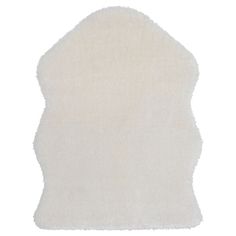 a white sheepskin rug is shown on a white background, with the top part of it